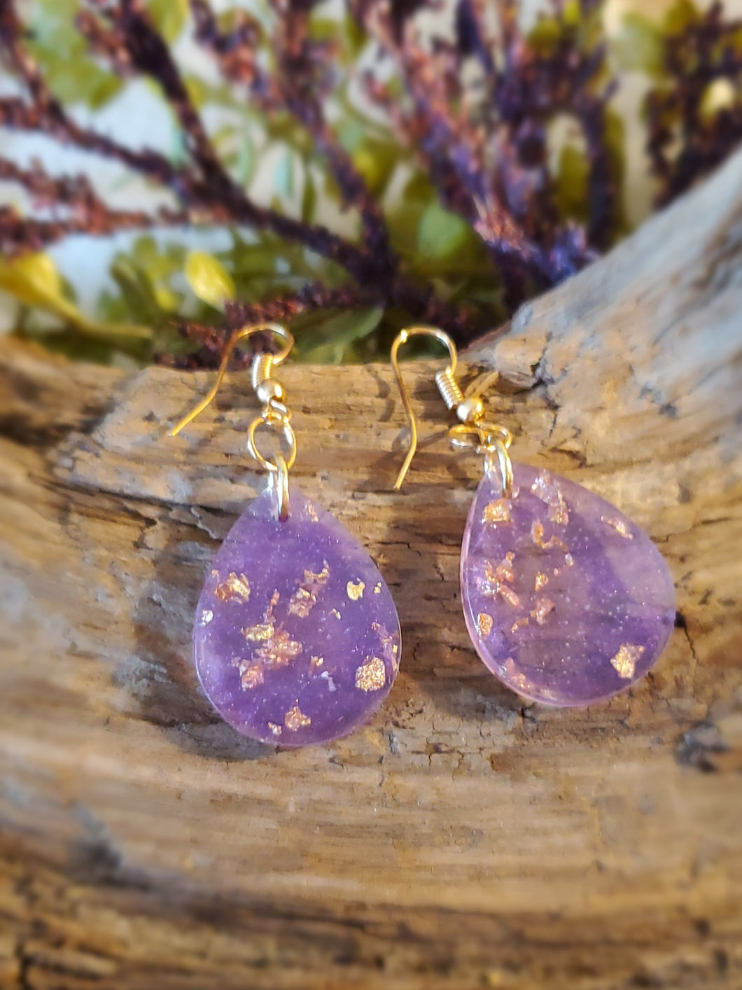 Purple with Gold Flake Resin Earrings