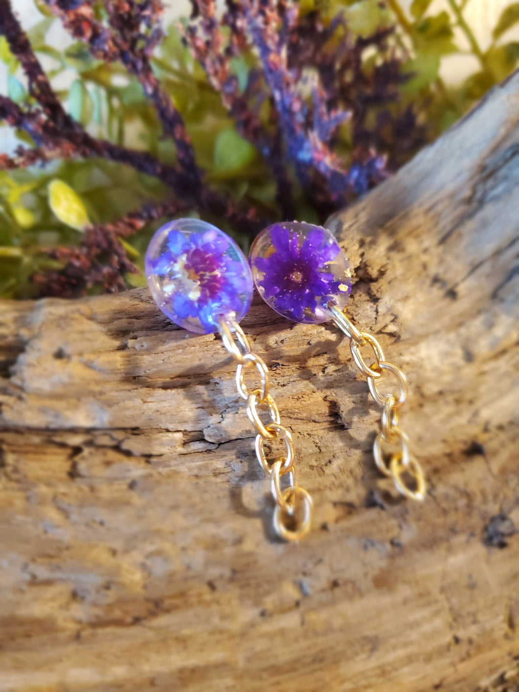 Purple Blossom Stud Resin Earrings