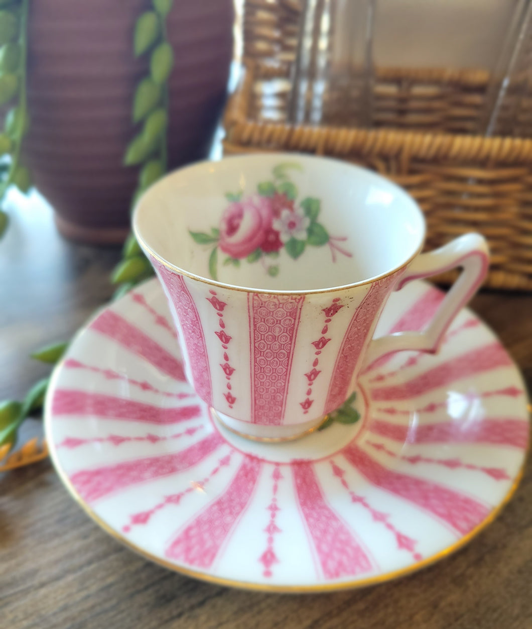 Crown Stamford striped rose teacup